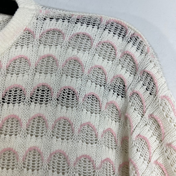 Vintage 70s 80s ivory pink open knit oversized batwing lightweight sweater - Picture 11 of 16